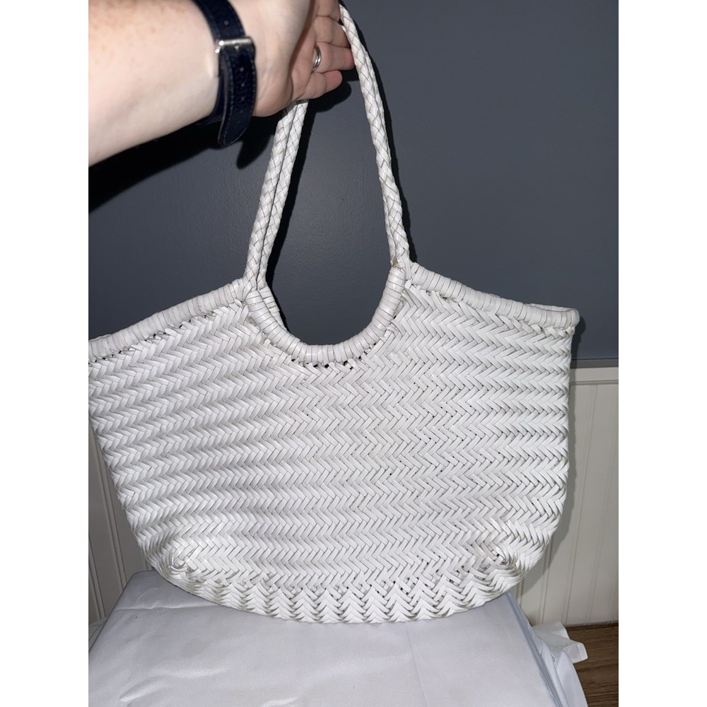 Dragon Diffusion Nantucket Basket Big In White Woven Leather Shoulder Bag Purse - Picture 2 of 12